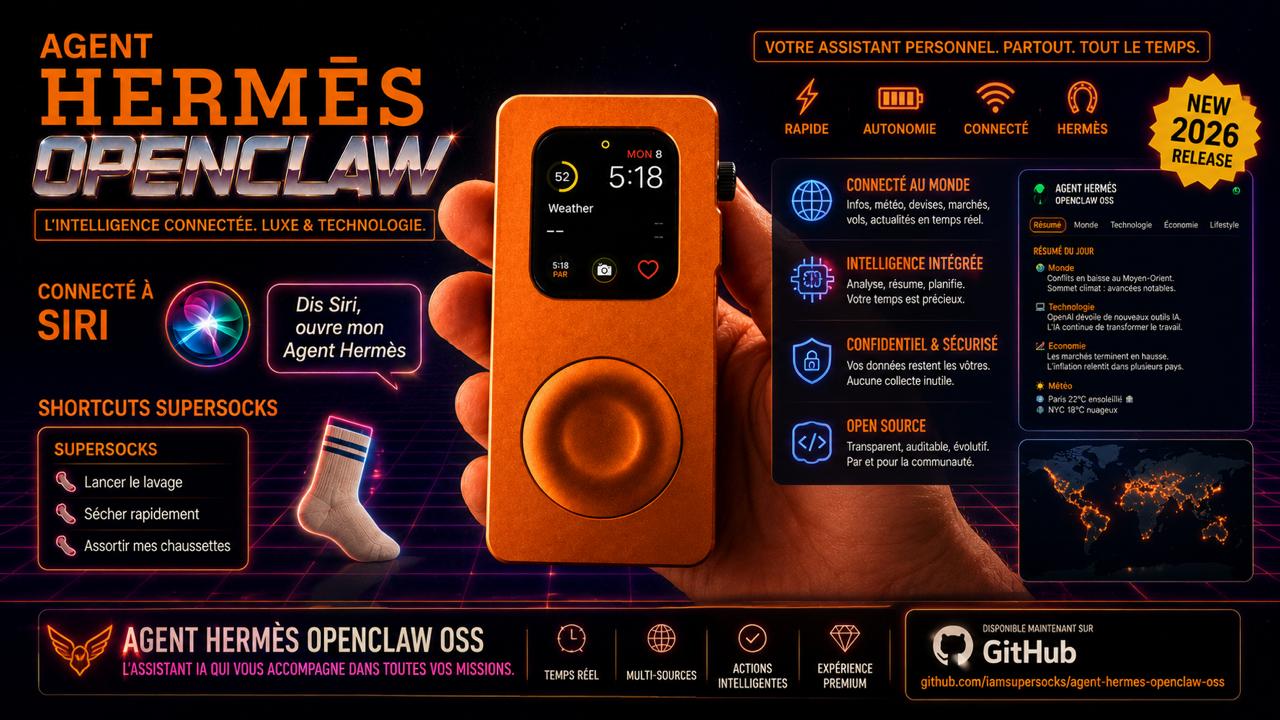 Agent Hermès OpenClaw OSS : assistant personnel connecté à Siri, Apple Watch et GitHub.